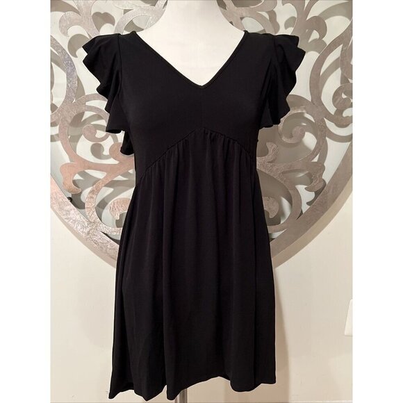 BCBGeneration Party Dress XS Black V-Neck Flutter Sleeve Mini Cocktail NEW NWT - Picture 1 of 9